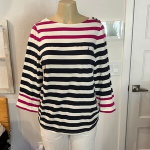 Nautica Women's Navy and Pink Striped Long Sleeve Top